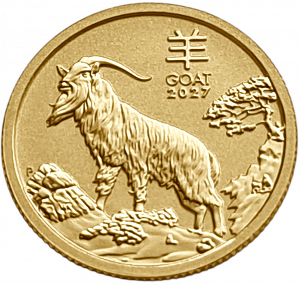 картинка Австралия. 15 Долларов 2027 г. Золото. 3.111 г*0.9999 0.1 oz. Год Козы! Новейший Выпуск! от магазина Одежда+
