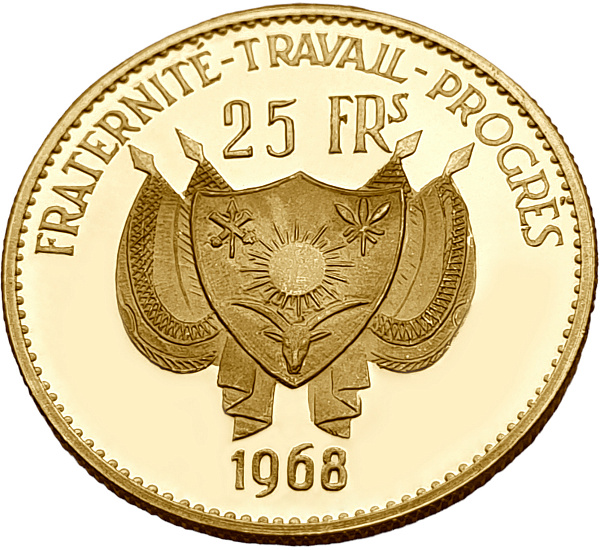 картинка Нигер. 25 Франков 1968 г. Золото. 8.0 г*0.900 0.2315 oz. ТИРАЖ 1000 ЭКЗ! от магазина Одежда+ 2