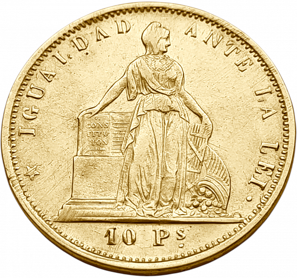 картинка Чили. 10 Песо 1867 г. Золото. 15.253 г*0.900 0.4413 oz. от магазина Одежда+
