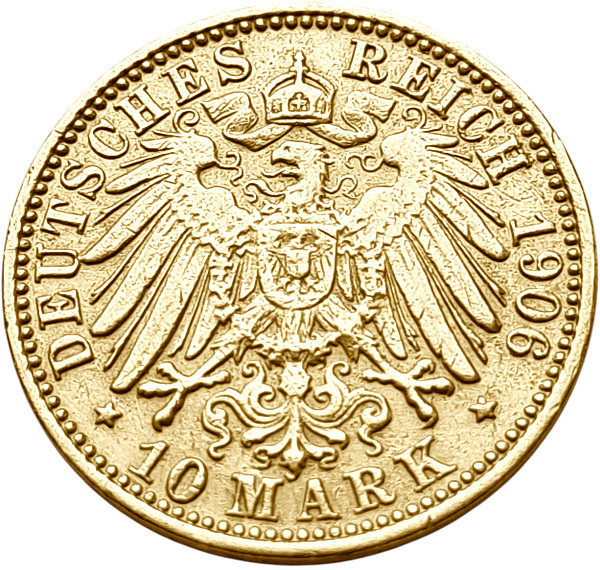 картинка Баден. 10 Марок 1906 г. Золото. 3.982 г*0.900 0.1152 oz. от магазина Одежда+ 2