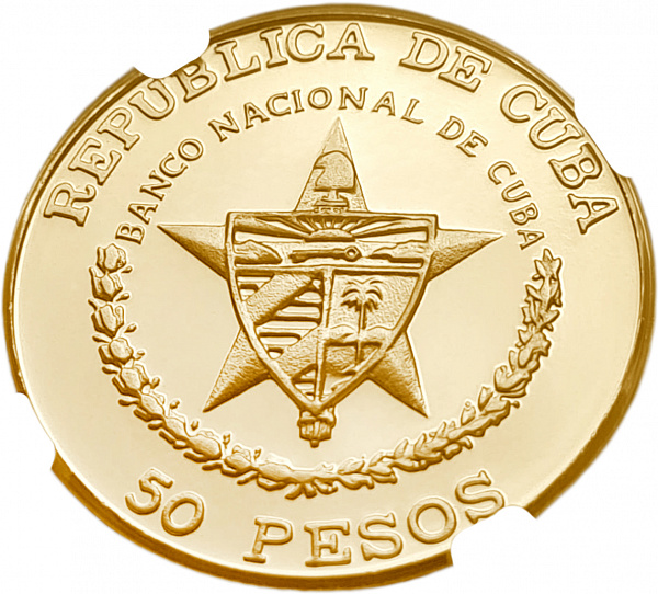 картинка Куба. 50 Песо 1988г. Золото 15.55 г*0.999 0.5 oz. Триумф революции! СЛАБ NGC PF 69 ULTRA CAMEO! ТИРАЖ 150 ЭКЗ! от магазина Одежда+ 2