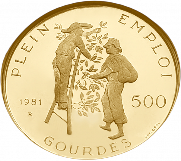 картинка Гаити. 500 Гурдов 1981 г. Золото. 7.0 г*0.900 0.2025 oz. СЛАБ NGC PF 67 ULTRA CAMEO! от магазина Одежда+