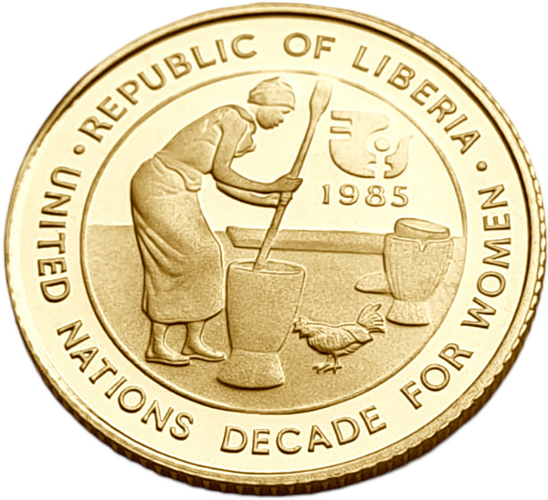 картинка Либерия. 100 Долларов 1985г. Золото 7.13г*0.900 0.2063oz. 10-летие Женщины! ТИРАЖ 318 ШТ! от магазина Одежда+